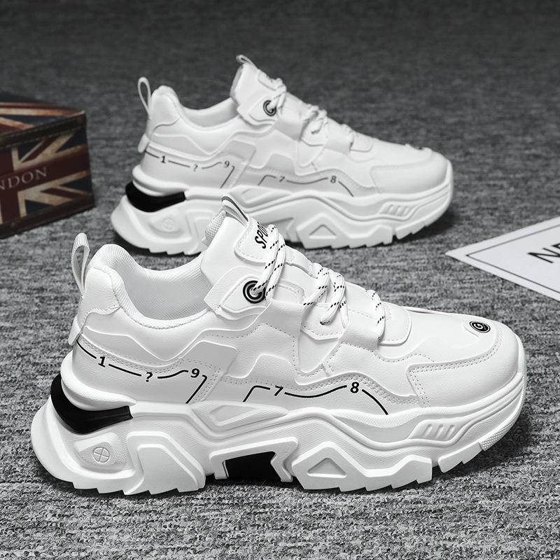 Весенние мужские туфли, новые дышащие белые туфли, мужская корейская версия, модные универсальные, увеличивающие внутреннюю часть, спортивные туфли, повседневные туфли для папы