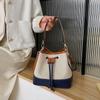 Women's 2025 Trendy Canvas Color Block Bucket Bag - Single Shoulder Crossbody Handbag