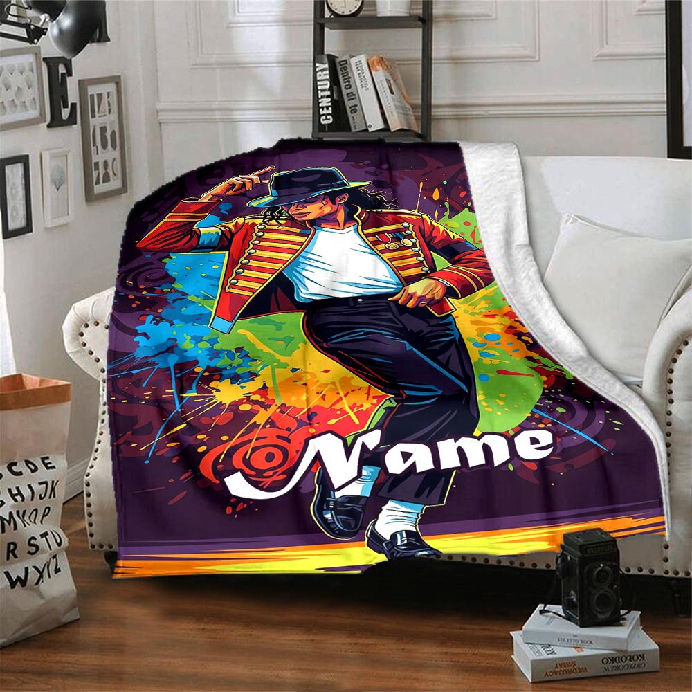Custom Name Michael Jackson Theme Printed Blanket - Perfect for Couch, Bed, Travel & Outdoor Use | Machine Washable, Cozy & Durable.