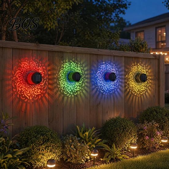 Solar Garden Lights Wall Light, 7 Color Changing Fence Outdoor Projection Patio Lighting Lamp, Waterproof Lamp for Yard Backyard Decor Decorative
