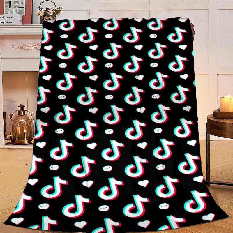 1PC Neon Tik-tok Logo Art Flannel Blanket Gift, Suitable for Both Men And Women, Soft Ideal for Beds And Sofa, Birthday Or Christmas Gift