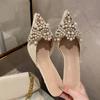 Spring and Autumn Fashion Sexy Women's Shoes Elegant Beaded Crystal Lace Patchwork One Pedal 35-42 Stiletto Slippers 2024 New