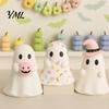 Desktop Halloween Decoration Cute Ghost Resin Figurine, Candy Pumpkin Witch Hat Figurine for Kids Desk Decor Girls, Pink White Kawaii Tabletop