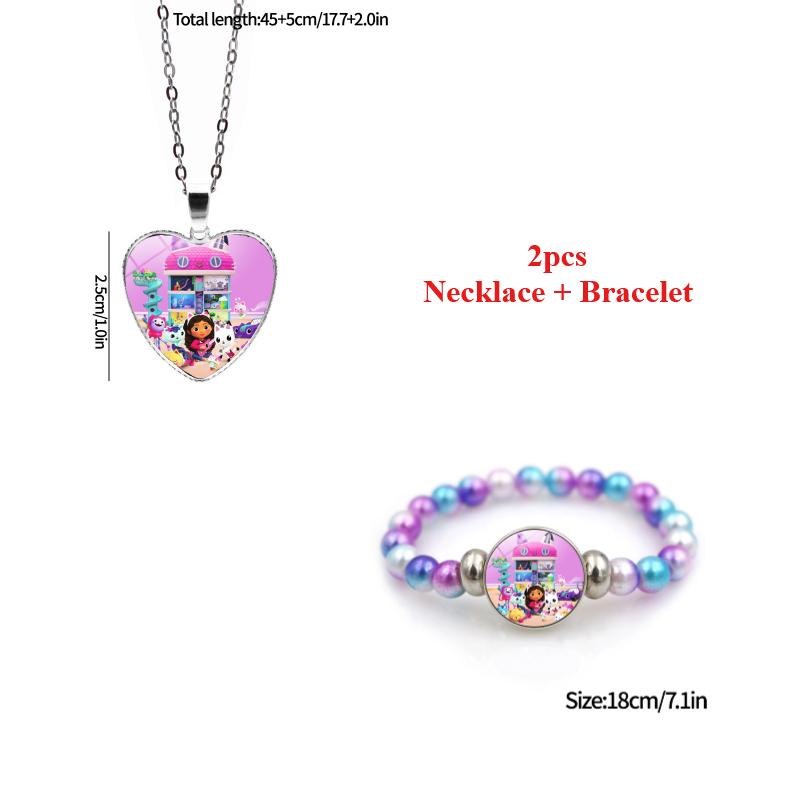 2Pcs Gabby Dollhouse Pendants Gabby Bracelet Necklace Birthday Party Decorations Party Favors Children'S Day Gift