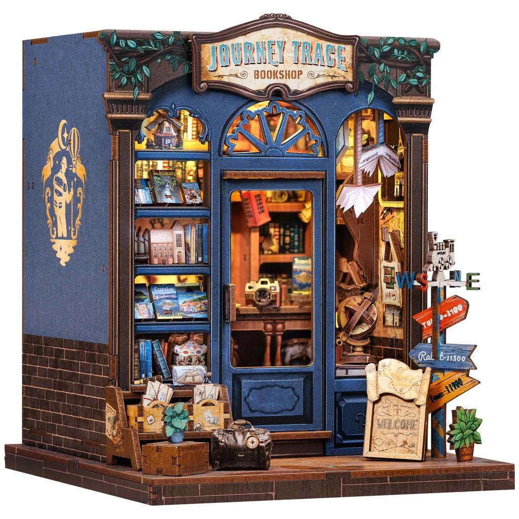 CuteBee DIY Book Nook Dollhouse Miniature House 3D Wood Craft Bookend Decoration with Perfect Gift for Teens and Adults Footprints Kit, Kit, Kit,