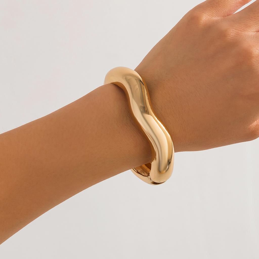 Salircon Hip Hop Exaggerated Wide Cuff Bangle Women Men Vintage Punk Irregular Glossy Gold Color Bracelet Bangles Party Jewelry