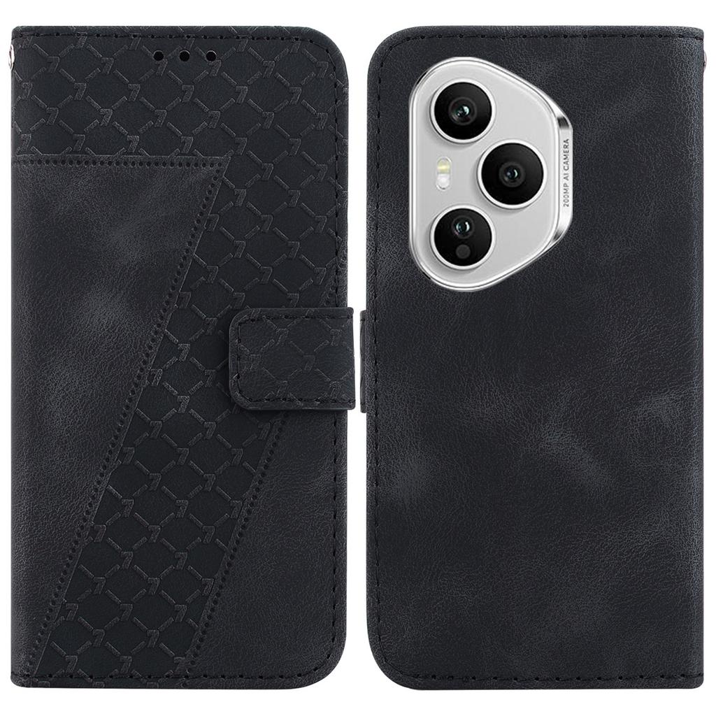 For Honor 400 Pro 5G (Global) Stand Case 7-Shaped Pattern Imprint Leather Phone Cover with Strap