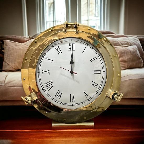 30.48 Cm  Brass  Ship Porthole Clock  Nautical Marine Timepiece Silent Analog Battery Quartz Wall Decor Home  Office Unique Christmas Gift