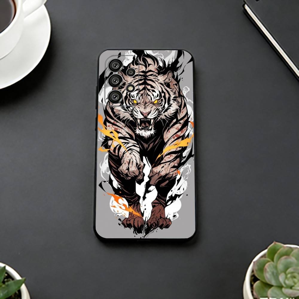 Мультяшный свирепый тигр Чехол для телефона для Samsung S25, S24, S21, S22, S23, S30, Ultra, S20, Plus, Fe, Мягкий силиконовый черный чехол
