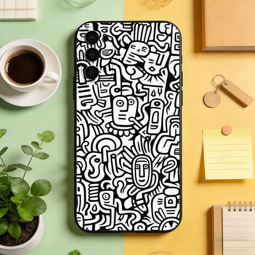Black White Graffiti Art Phone Case For Samsung S25,S24,S21,S22,S23,S30,Ultra,S20,Plus,Fe,Lite,Note,10,Black Cover
