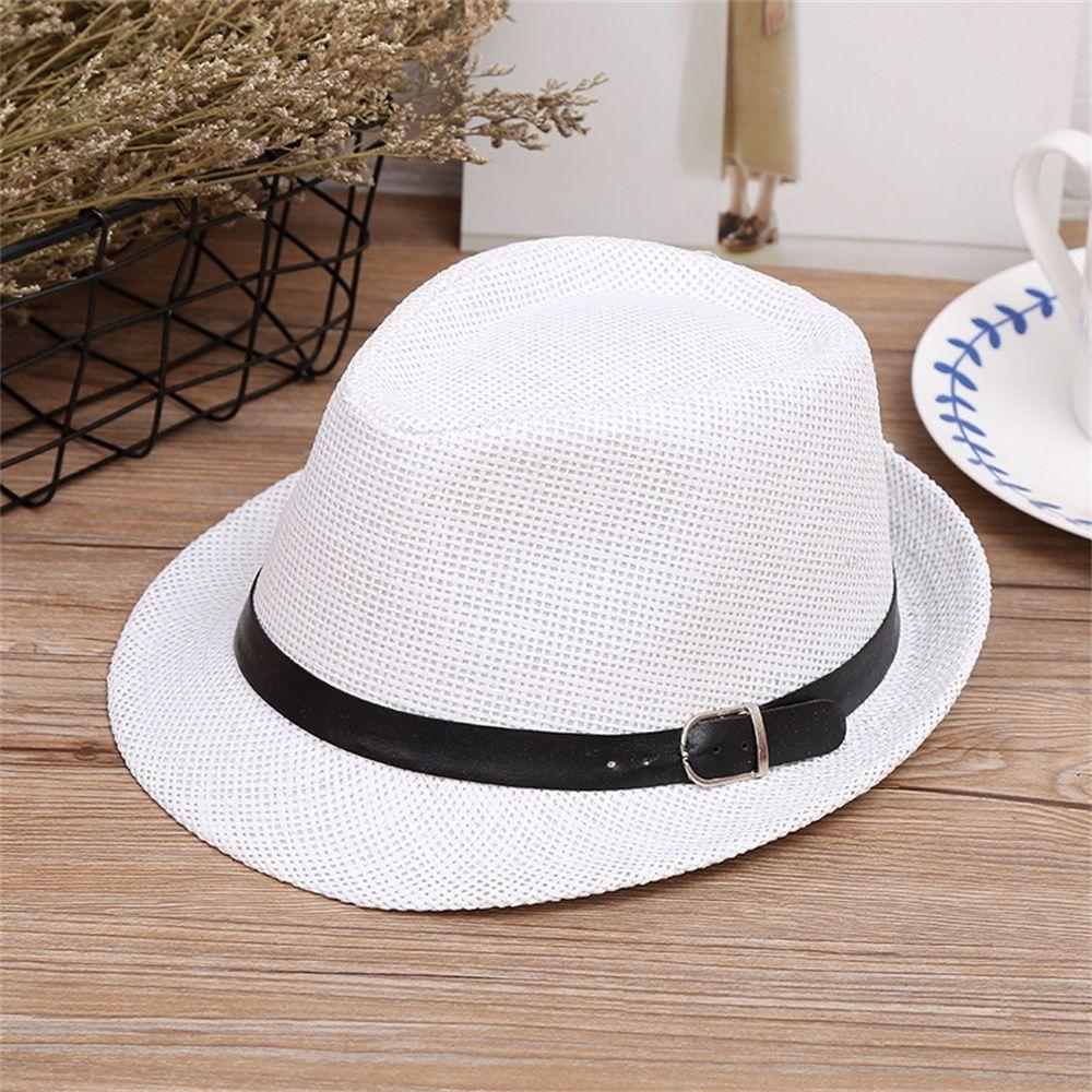 Breathable Summer Beach Wide Brim Sun Hat Jazz Hat Straw Panama Cap Cowboy Fedora Hat