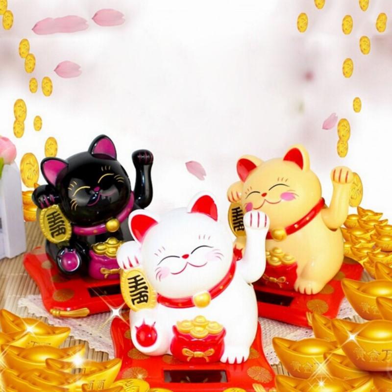 Chinese Lucky Cat Solar Powered Welcoming Fortune Cat Lucky For Home Office Car Ornament Hotel Restaurant Decor Beckoning Cat
