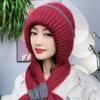 Флисовая вязаная зимняя теплая шапка-шлем с защитой шеи и ушей, головной убор, шапка-шарф, интегрированная шапка, женская