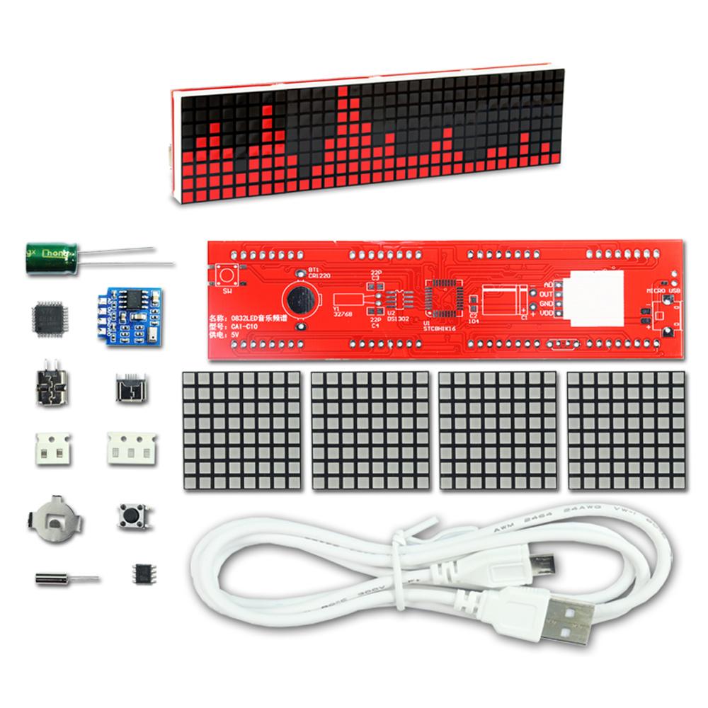 Светодиодные музыкальные часы-спектр DIY DS1111 Матричные часы Электронный паяльный набор Светодиодная подсветка по ритму Питание от USB DC1V с микрокабелем
