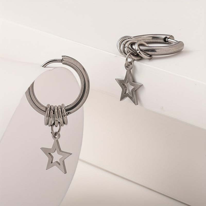 Punk Hip Hop Pentagram Pendant Earrings for Women Trendy Silver Color Star Geometric Circular Drop Earrings Jewelry Accessories