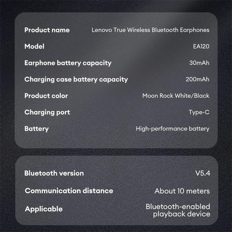 Оригинальные наушники Lenovo EA120 Bluetooth 5.4 с шумоподавлением, спортивные игровые наушники, сенсорное управление, наушники с микрофоном, НОВЫЕ