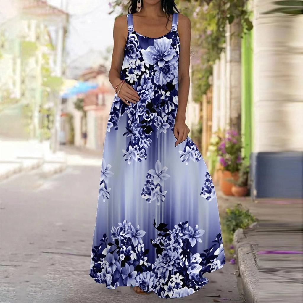 Women's Slip Dress Maxi Long Dress Ink Flower Painting Print Dress Spring & Summer Leisure Vacation