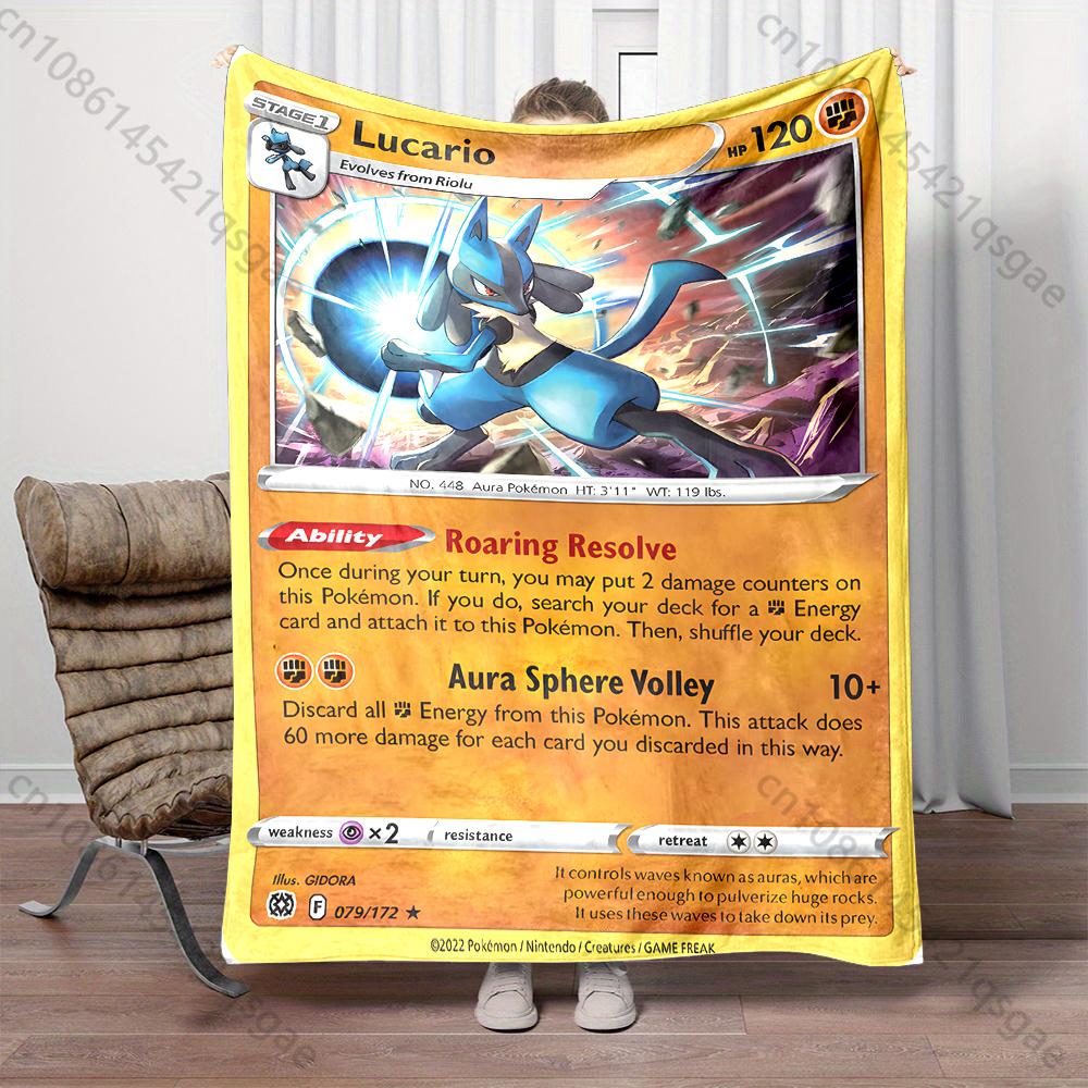 1PC Pokémon Lucario Card Pattern Blanket Warm Soft Fluffy Kids Adult Sofa Bed Throw Blanket Suitable Travel Camping for Gifts