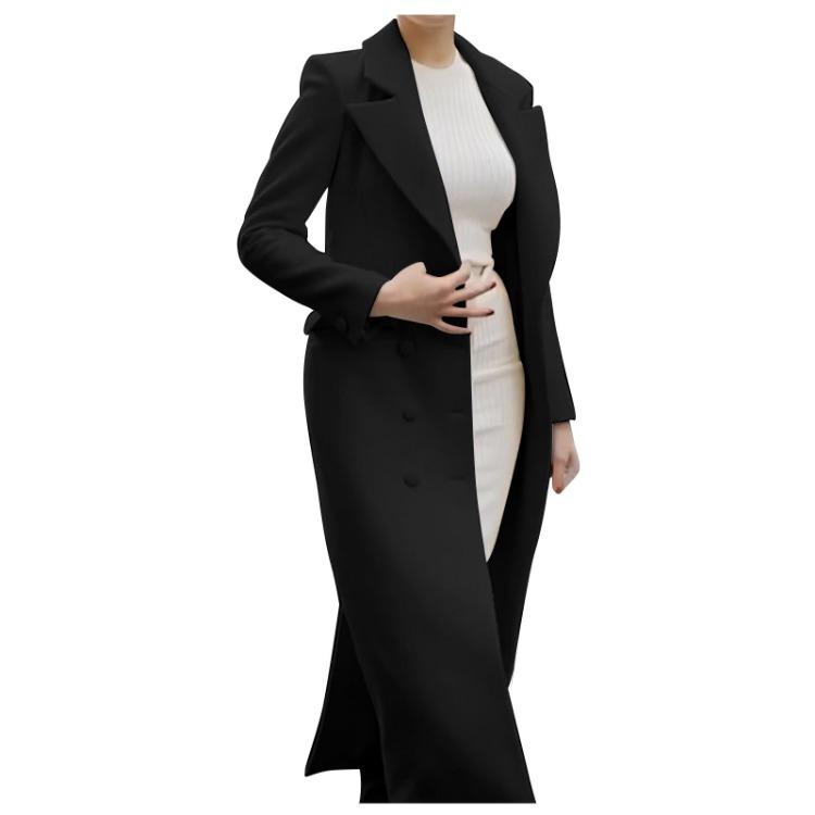 Retro Solid Color Women's Casual Long Wool Coat Fashion Lapel Coat