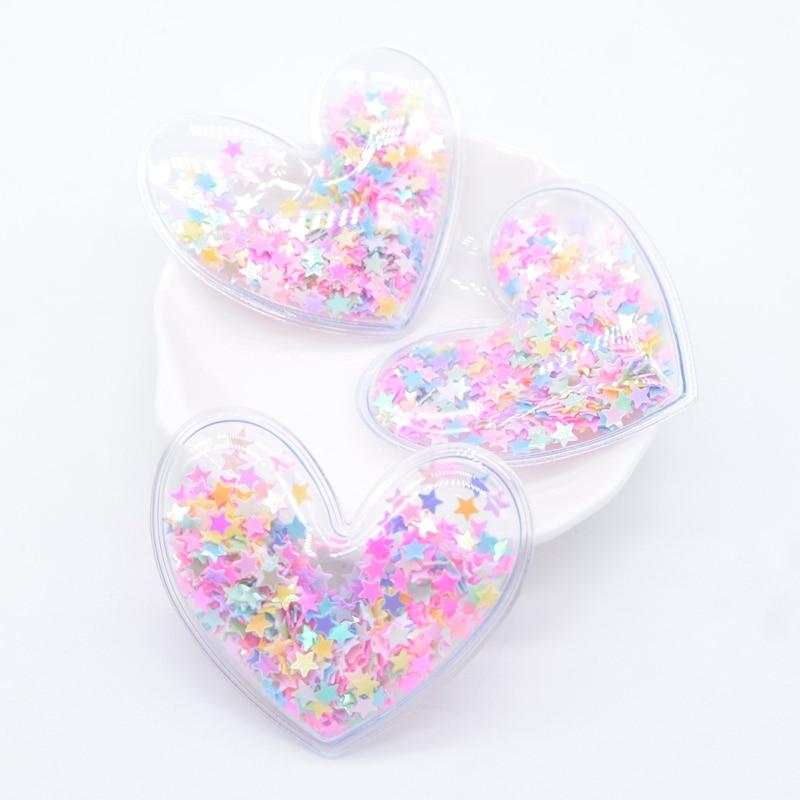 8Pcs/lots Transparent PVC Filling Sequin Heart Flatback Scrapbooking Ornamnet Patches Accessories DIY Crafts Supplies