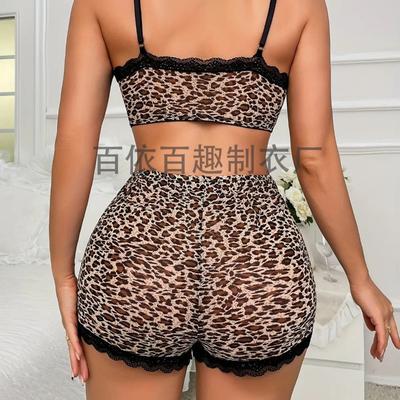 Сексуальный леопардовый комбинезон на подтяжках, однотонный костюм для пижамы, домашняя одежда