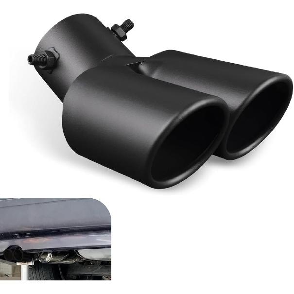 Car Exhaust Pipe, Stainless Steel Straight Inlet Double Outlet Tailpipe with Bolts, Durable 2.5" Bevel Port Exhaust Tip, Universal Modification