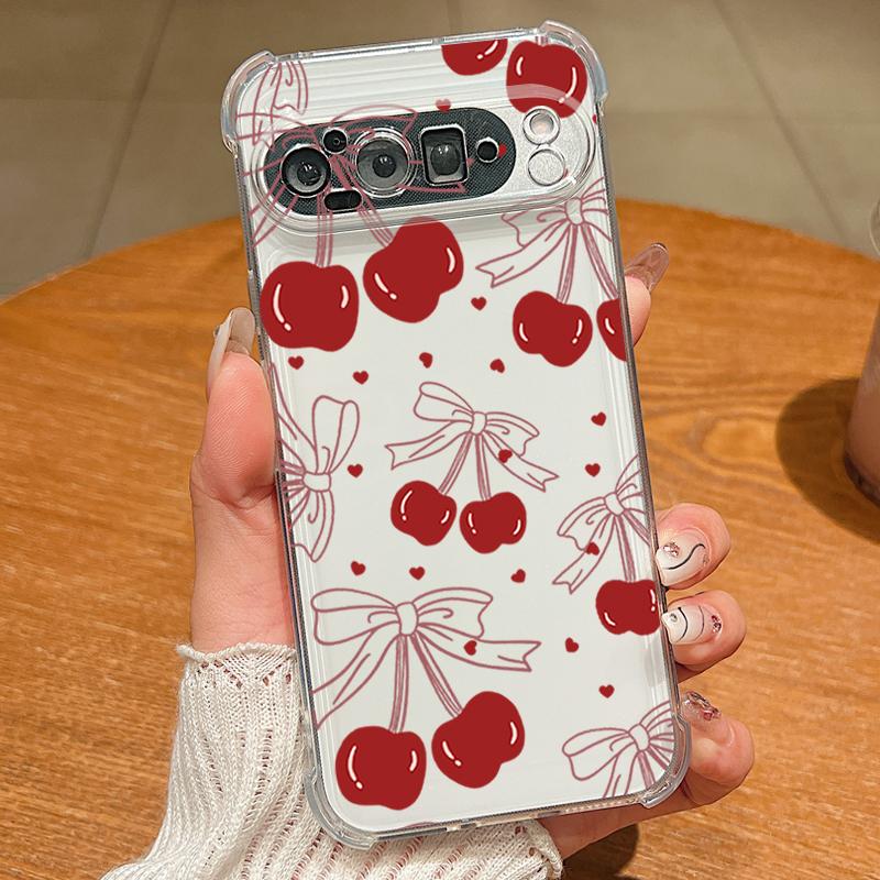 Чехол с бантами и вишневым узором для Google Pixel 9 Pro XL 9A, противоударный, из ТПУ и силикона, прозрачный, мягкий