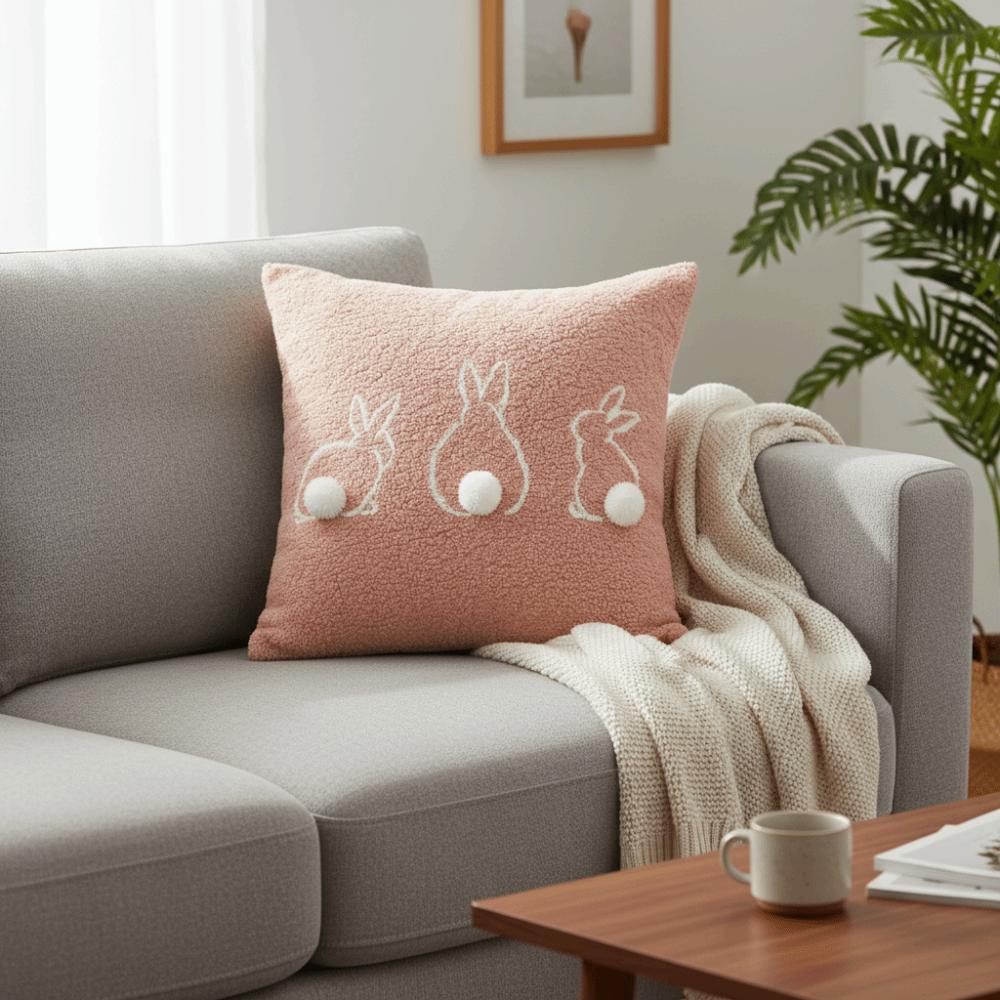 Square/Rectangular Easter Bunny Pillow Cover Plush Pillowslip Cartoon Throw Pillow Cover  Holiday