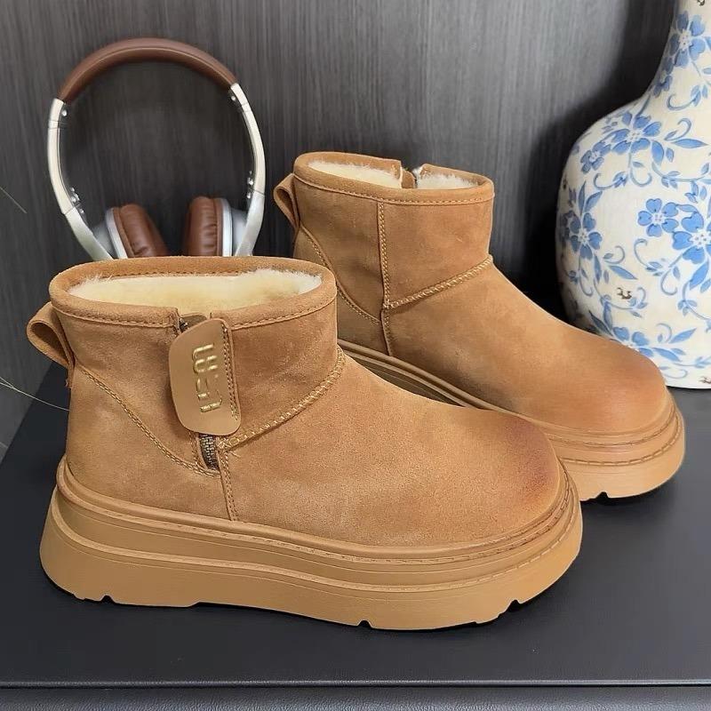 2024 женские зимние сапоги без застежек, новый стиль, круглый носок, плюшевые теплые, на среднем каблуке, водонепроницаемые, простые, однотонные, женские зимние сапоги