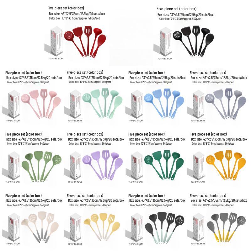 Силиконовый набор кухонной утвари: Половник, Лопатка, Скребок, Лопатка для переворачивания, Кисти для масла и смазывания, Венчик, Щипцы для приготовления пищи и выпечки.