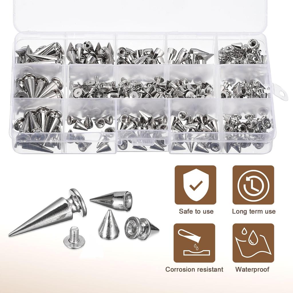Uxcell 180 Sets Corn Nail Studs 4 Sizes Studs and Nails Leather Rivet Kit for Leather Craft Clothing Shoes Belt Bags with Installation Tools White