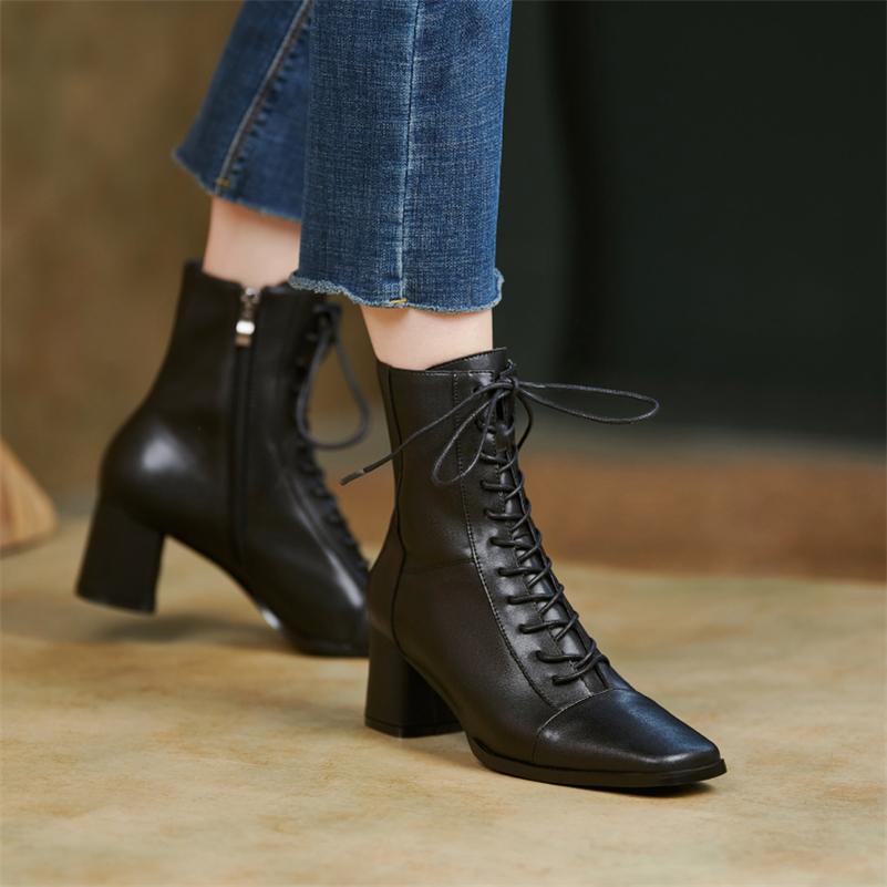 Meotina Женская обувь из натуральной кожи, ботильоны с квадратным носком, женские короткие ботинки на толстом высоком каблуке с молнией, осень, бежево-коричневый цвет 2021, 40