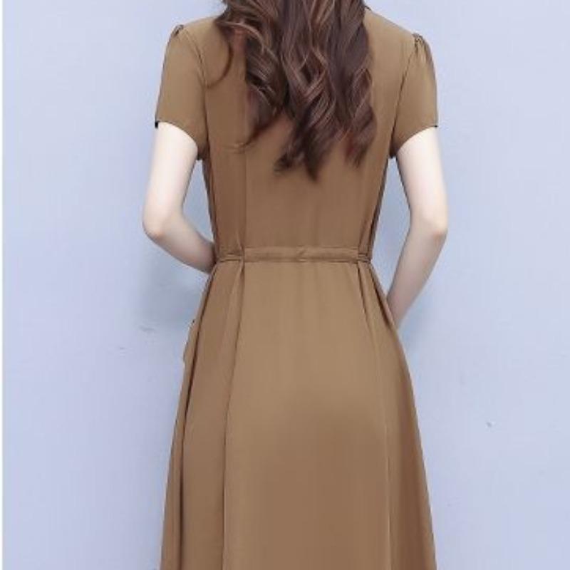 YYFS Женская мода лето весна сплошной цвет печати короткий рукав ПОЛО шеи Высокая талия повседневные платья