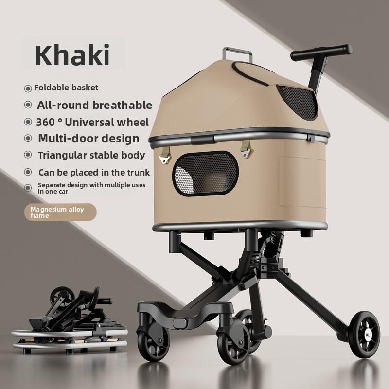 Magnesium Alloy Pet Stroller Ultra Lightweight Foldable Dog Cat Carrier Portable Travel Pushchair for Teddy Outdoor Walking Cart