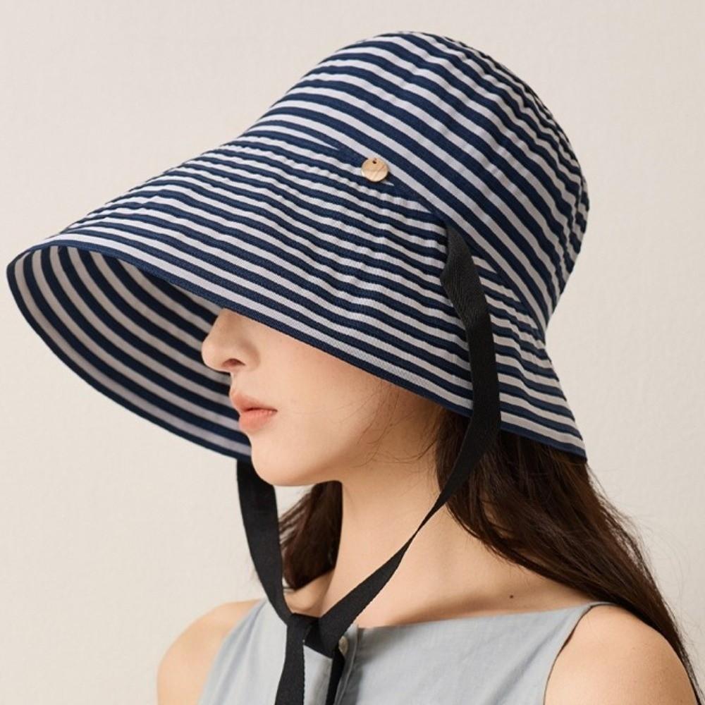 Wide-Brimmed Striped Sun Hat Wide Brim UV Protection Hat Fashion Wide-Brimmed Hat Four Seasons