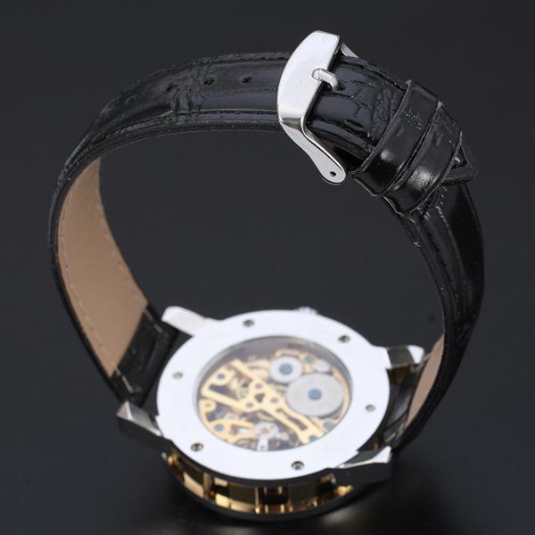T-WINNER Gear Bezel Mechanical Watch with Hollow Dial & Leather Strap for Men and Women
