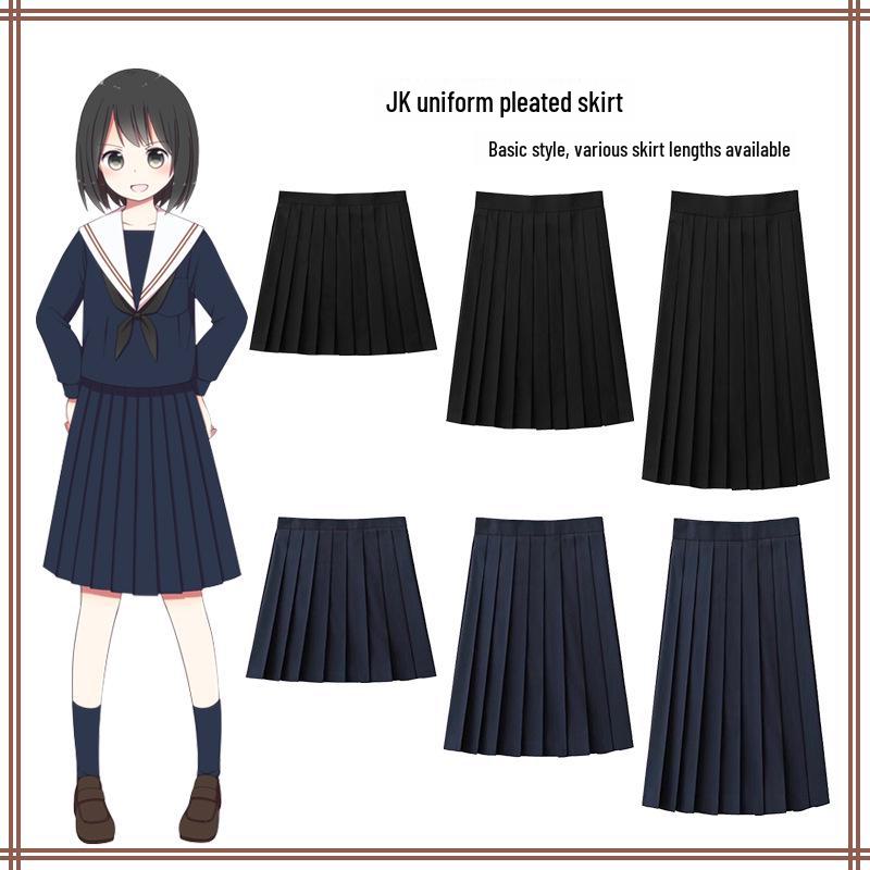 Японская плиссированная летняя школьная юбка JK - чистый черный индиго, в стиле колледжа
