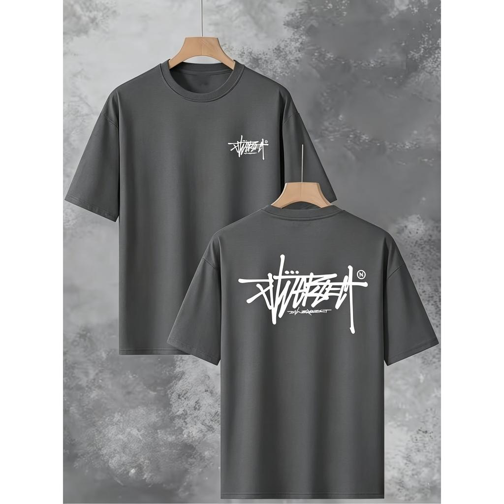 Trendy Loose Fit Crew Neck T-Shirt Casual Daily Women Men Short Sleeve Tee Artistic Letter Print Cotton Oversized Streetwear Y2k Female Male Clothing