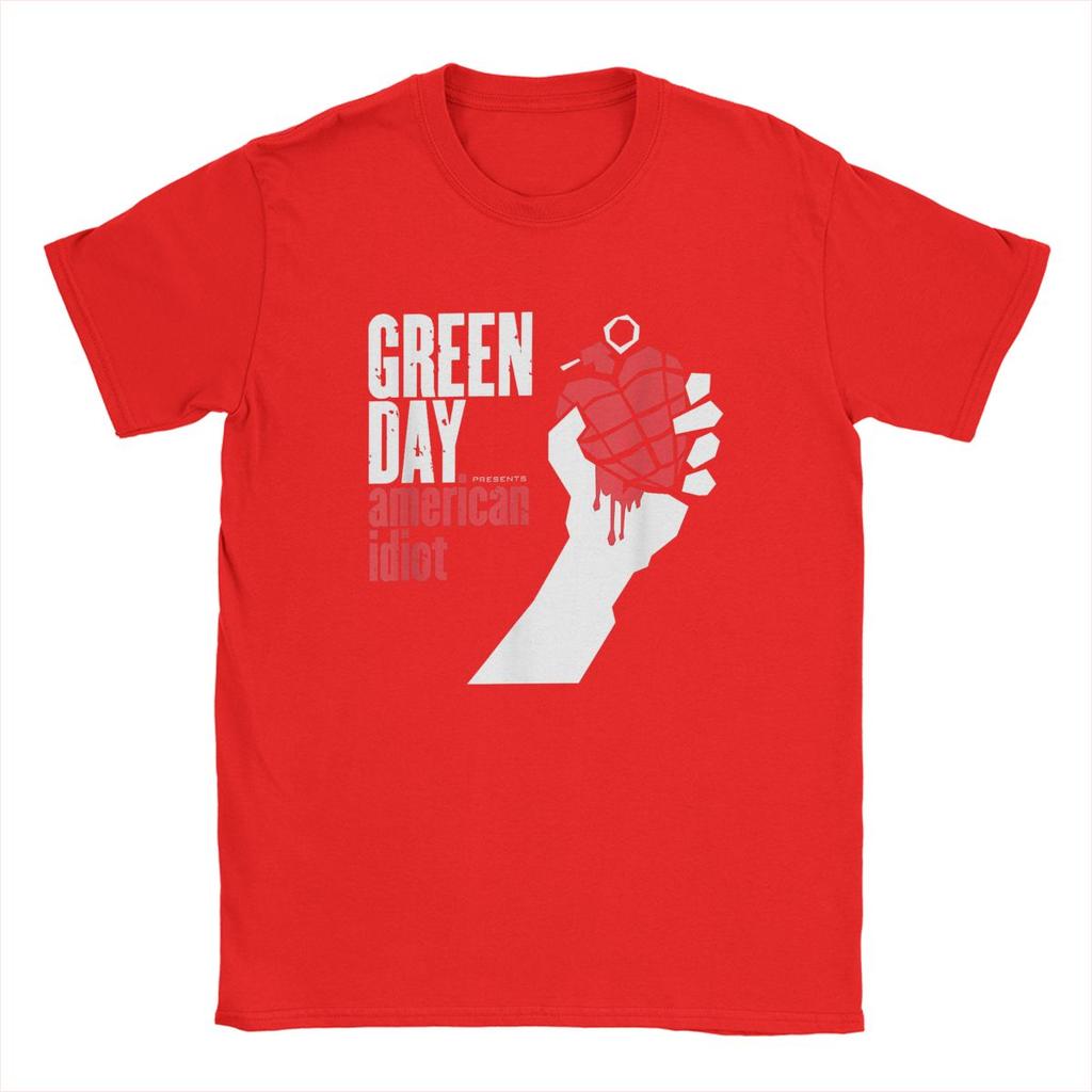 Мужские футболки Green Days American Idiot Vintage Pure Cotton Tee Shirt Short Sleeve Harajuku Hip Hop Fans T Shirts Round Gate