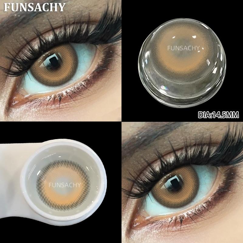 FUNSACHY 1 Pair Grey Colored Contact Lenses Natural Color Brown Lenses for Eyes Blue Cosmetics Pupil Eye Makeup Lens Yearly Use
