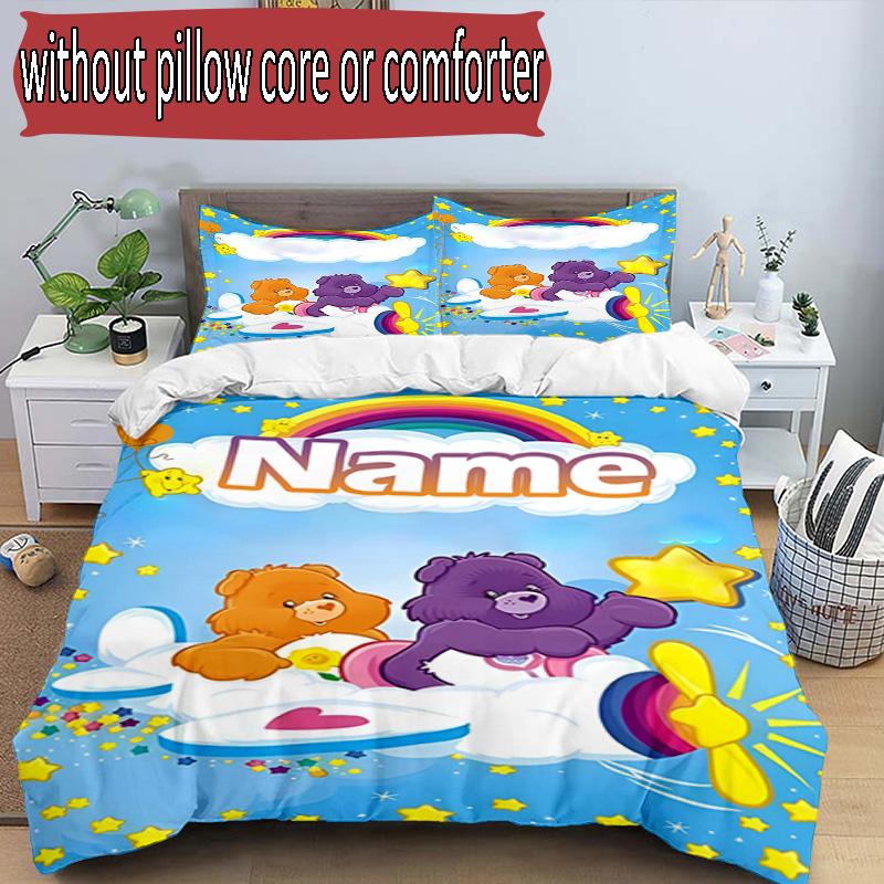 3pcs Duvet Cover Set (1*Duvet Cover + 2*Pillowcase, Without Core), Custom Name Care Bears Pattern Bedding Set, Home Bedroom Decor Gift