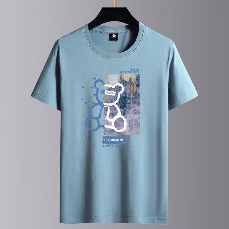 Мужская летняя 2025 хлопковая свободная повседневная футболка с коротким рукавом