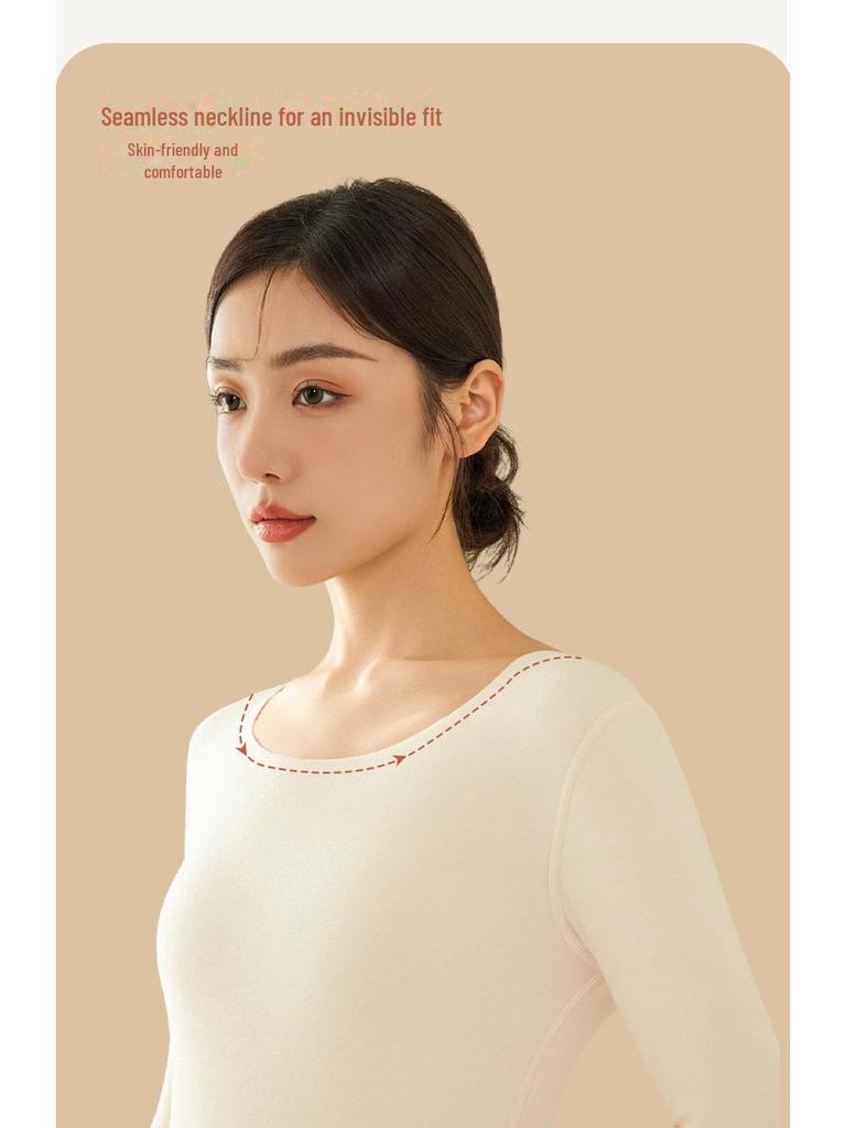 Женская немецкая бархатная бесшовная плюшевая теплая рубашка с круглым вырезом - утолщенная зимняя внутренняя одежда