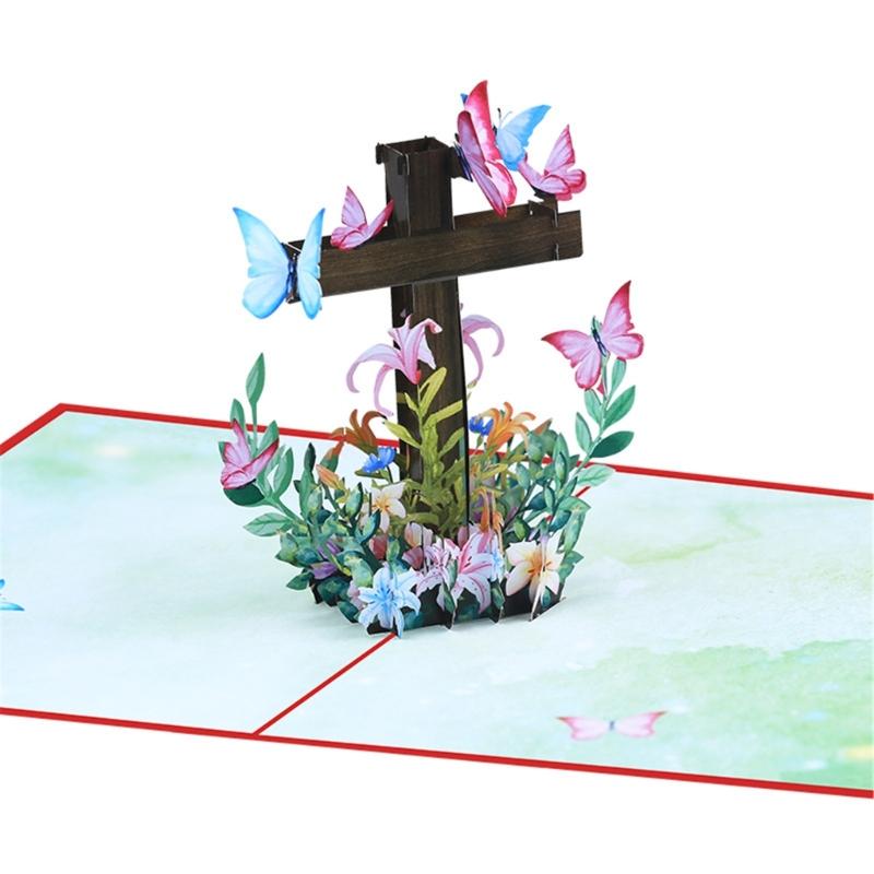 Религиозные кресты Пасхальная открытка, 3D Pop-up Пасхальная открытка, Религиозная открытка сочувствия, Открытка соболезнования с запиской и конвертом