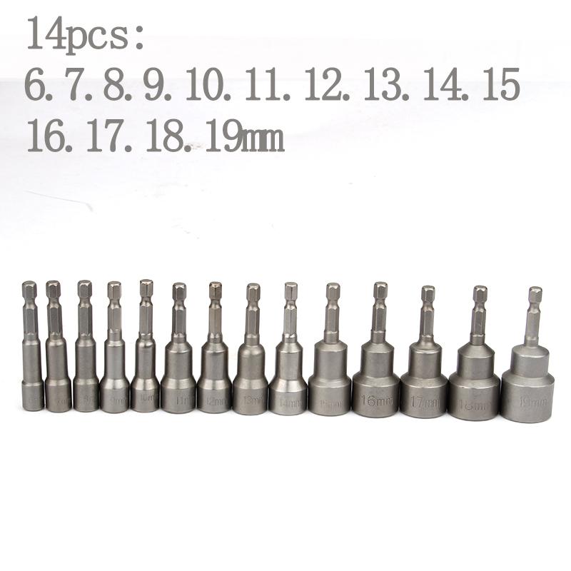 Электрическая магнитная отвертка длиной 65 мм, набор ударных гаечных ключей с шестигранным хвостовиком 1/4 дюйма, метрическая головка гаечного ключа, бита Crv 6-24 мм