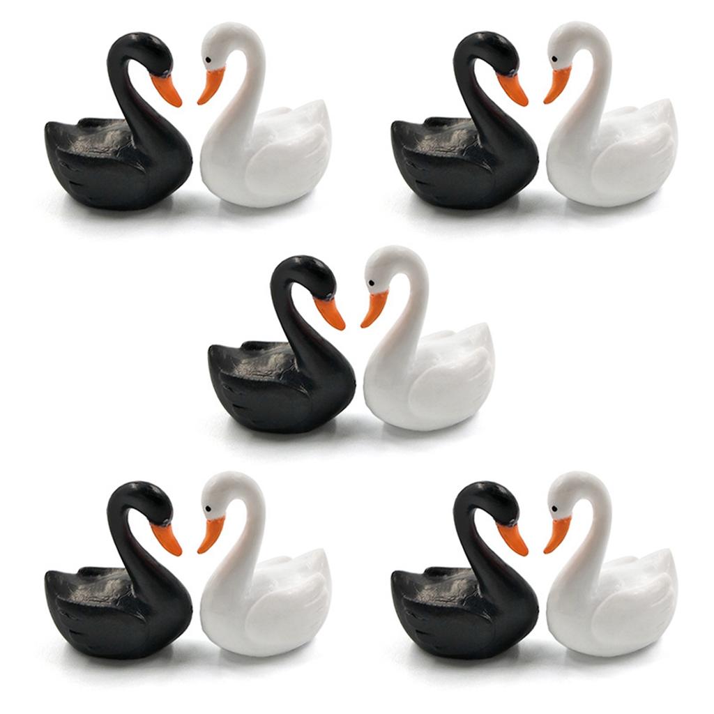 Fairy Garden Black White Swan Miniature Love Ducks Figurine Lover Birds Ornaments Animals Statue