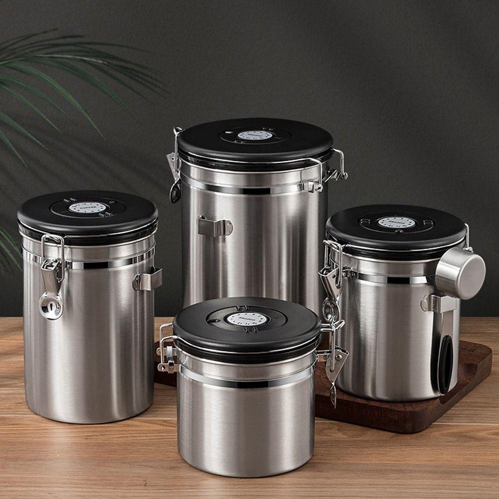 Date Tracker Beans Storage Container Stainless Steel Coffee Storage Jar Flour