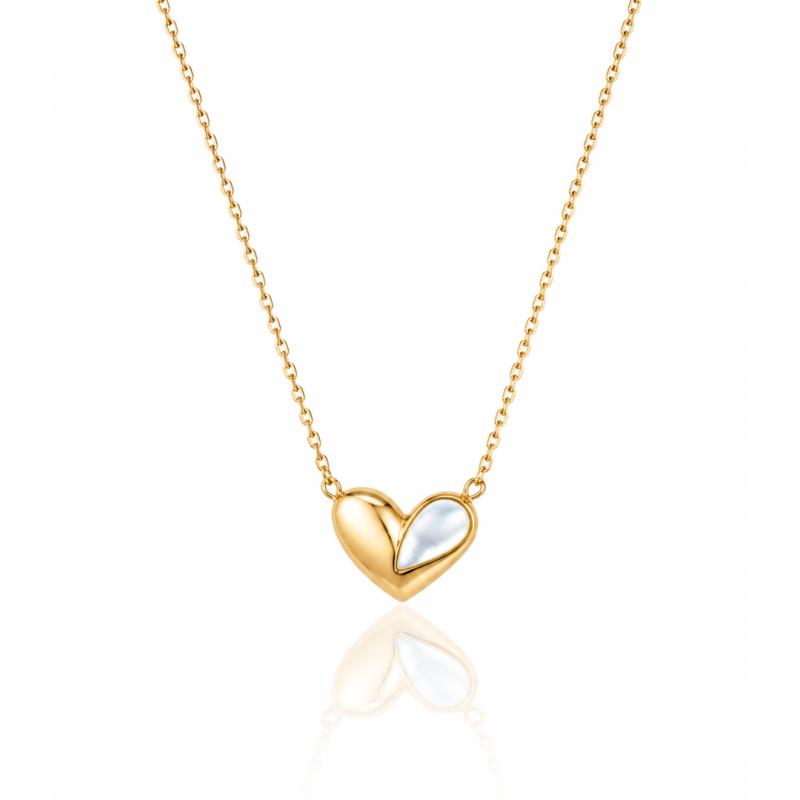 Necklace Stainless Steel Gold Plated with 14K Gold, Heart Mother of Pearl Nst2306