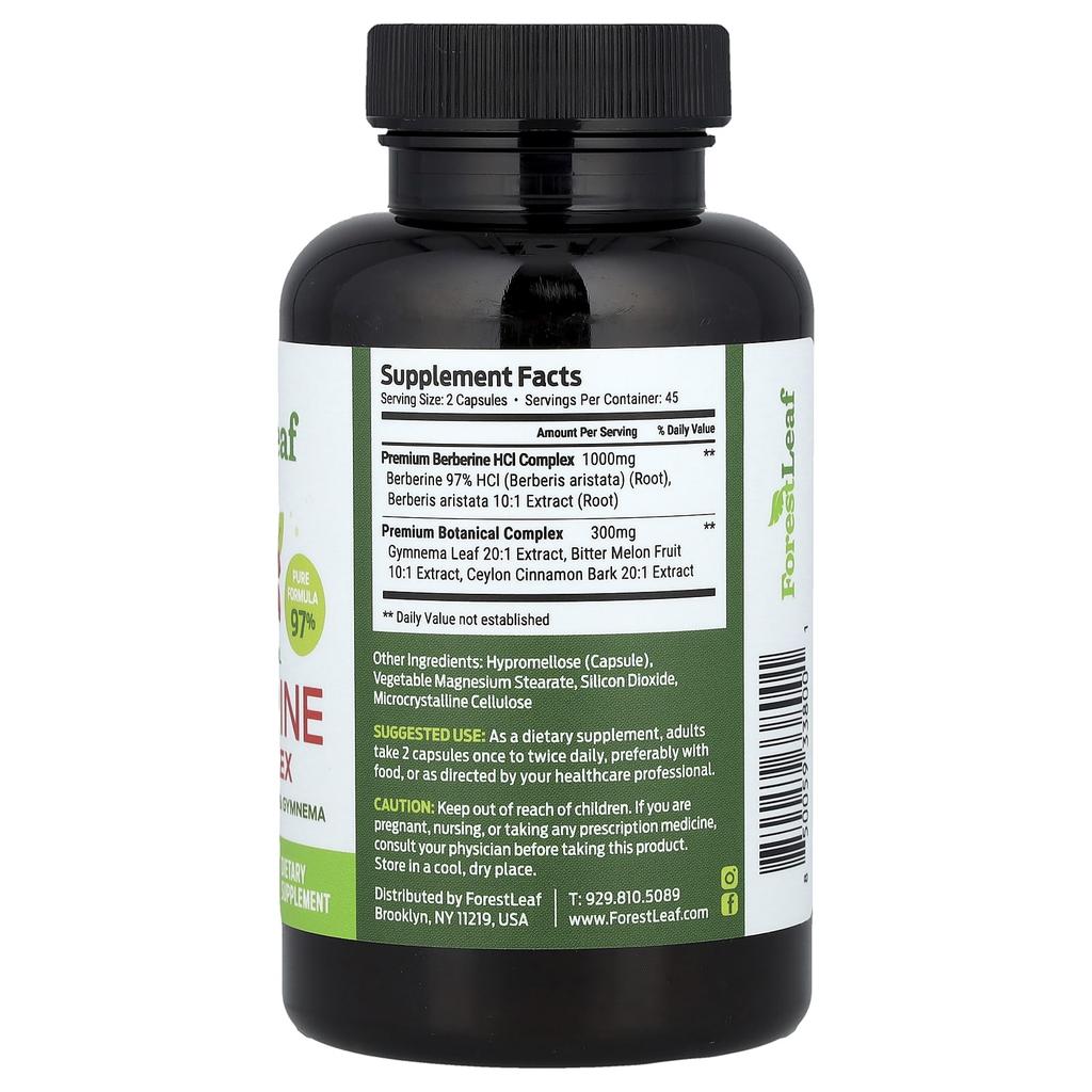 Advanced Dual Berberine HCL Complex + Cinnamon, Watermelon & Gymnema, Veggie Capsules 90