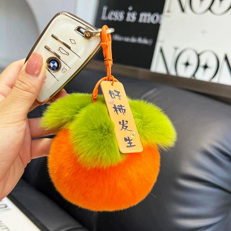 Real Otter Rabbit Hair Little Persimmon Car Keychain Pendant Instagram Cute Plush Ball Book Bag Pendant Birthday Gift